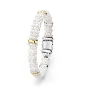 White Caviar  Gold Station Ceramic Bracelet | 9mm from Lagos Sz 6.5